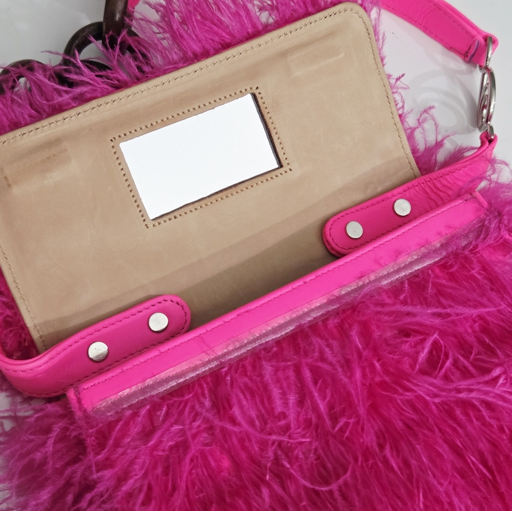 BROTHER VELLIES LIJADU OSTRICH FEATHER SHOULDER BAG IN HOT PINK - Picture 9 of 10